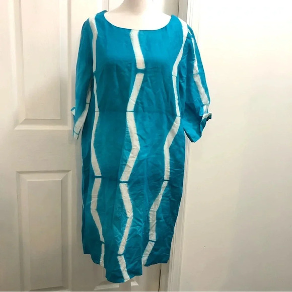 Roberta Roller Rabbit Turquoise Abstract Striped Beach Coverup Medium - Picture 1 of 6